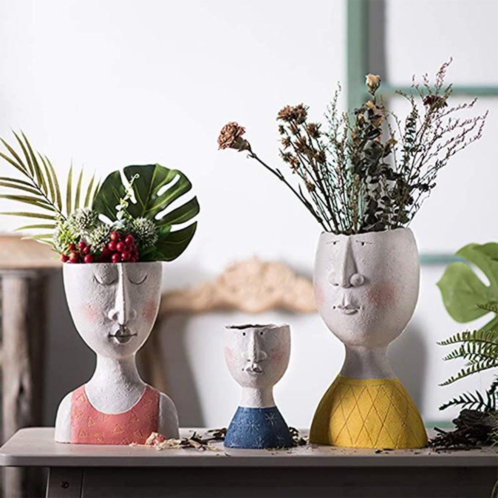 handmade Art Portrait Flower Pot Vase Sculpture, Caricature Portrait Face Figurine Sculpture Planter