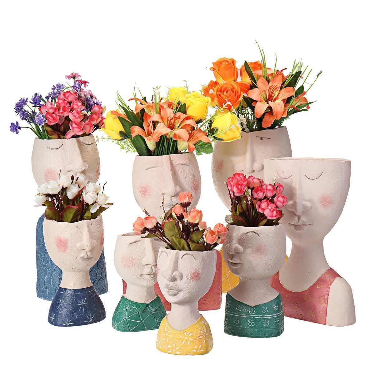 handmade Art Portrait Flower Pot Vase Sculpture, Caricature Portrait Face Figurine Sculpture Planter