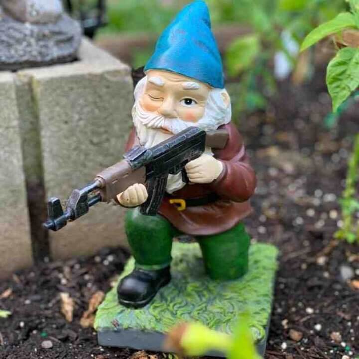 Army Garden Gnome Holding AK47 Statue