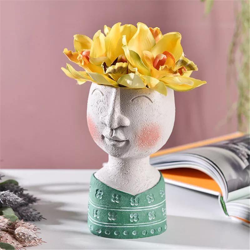 handmade Art Portrait Flower Pot Vase Sculpture, Caricature Portrait Face Figurine Sculpture Planter