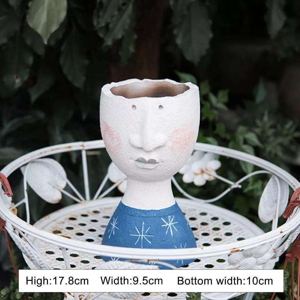 handmade Art Portrait Flower Pot Vase Sculpture, Caricature Portrait Face Figurine Sculpture Planter