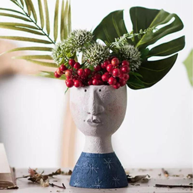 handmade Art Portrait Flower Pot Vase Sculpture, Caricature Portrait Face Figurine Sculpture Planter