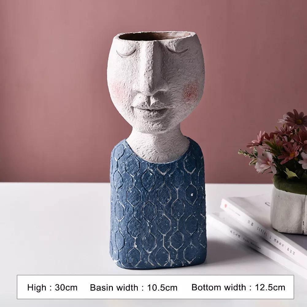 handmade Art Portrait Flower Pot Vase Sculpture, Caricature Portrait Face Figurine Sculpture Planter