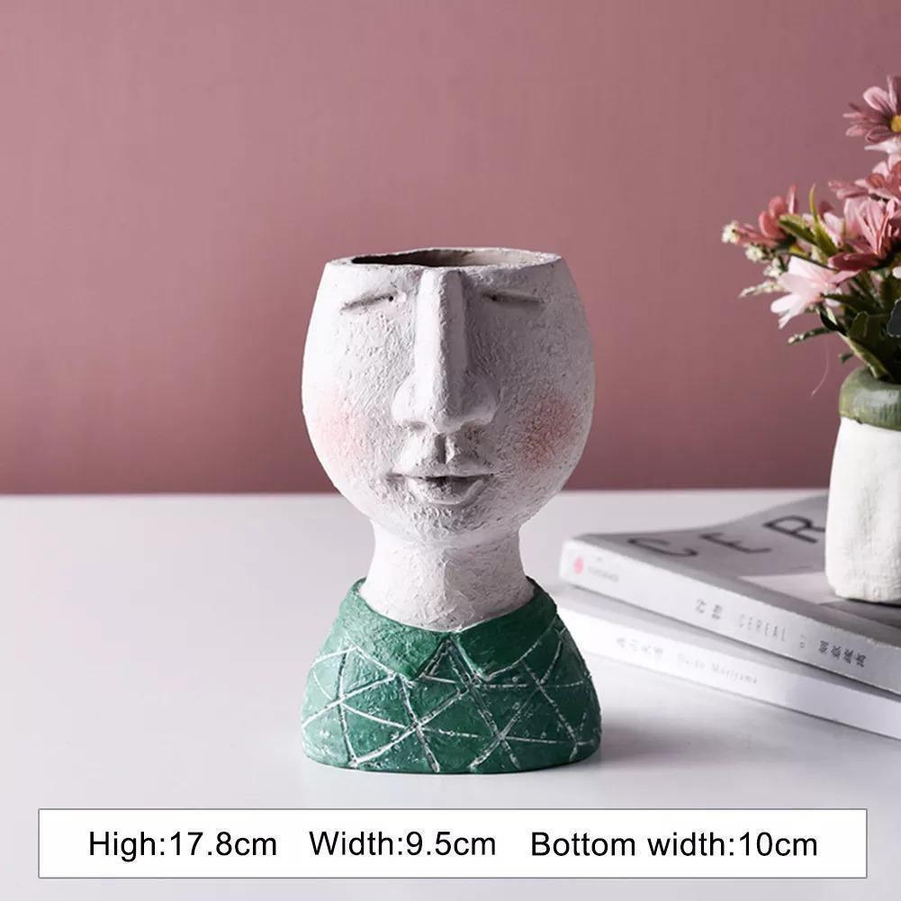 handmade Art Portrait Flower Pot Vase Sculpture, Caricature Portrait Face Figurine Sculpture Planter