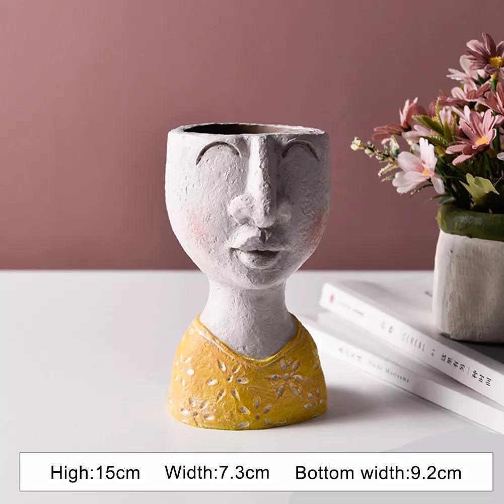 handmade Art Portrait Flower Pot Vase Sculpture, Caricature Portrait Face Figurine Sculpture Planter