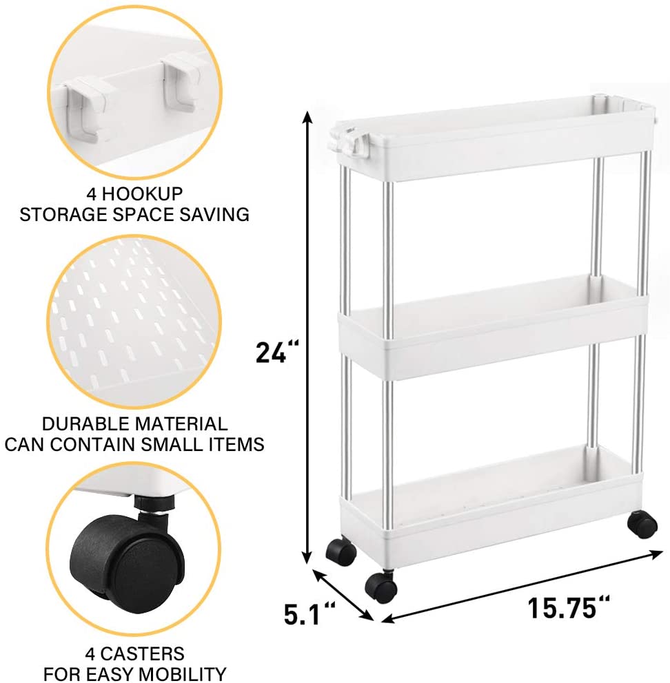 3/4 Tiers Slim Organizer Cart with Wheels for Narrow Space