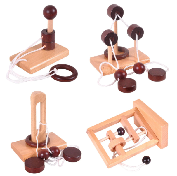 Brain Teasers Toy-3D Wooden Rope Puzzles (Pack)