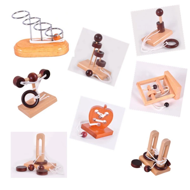 Brain Teasers Toy-3D Wooden Rope Puzzles (Pack)