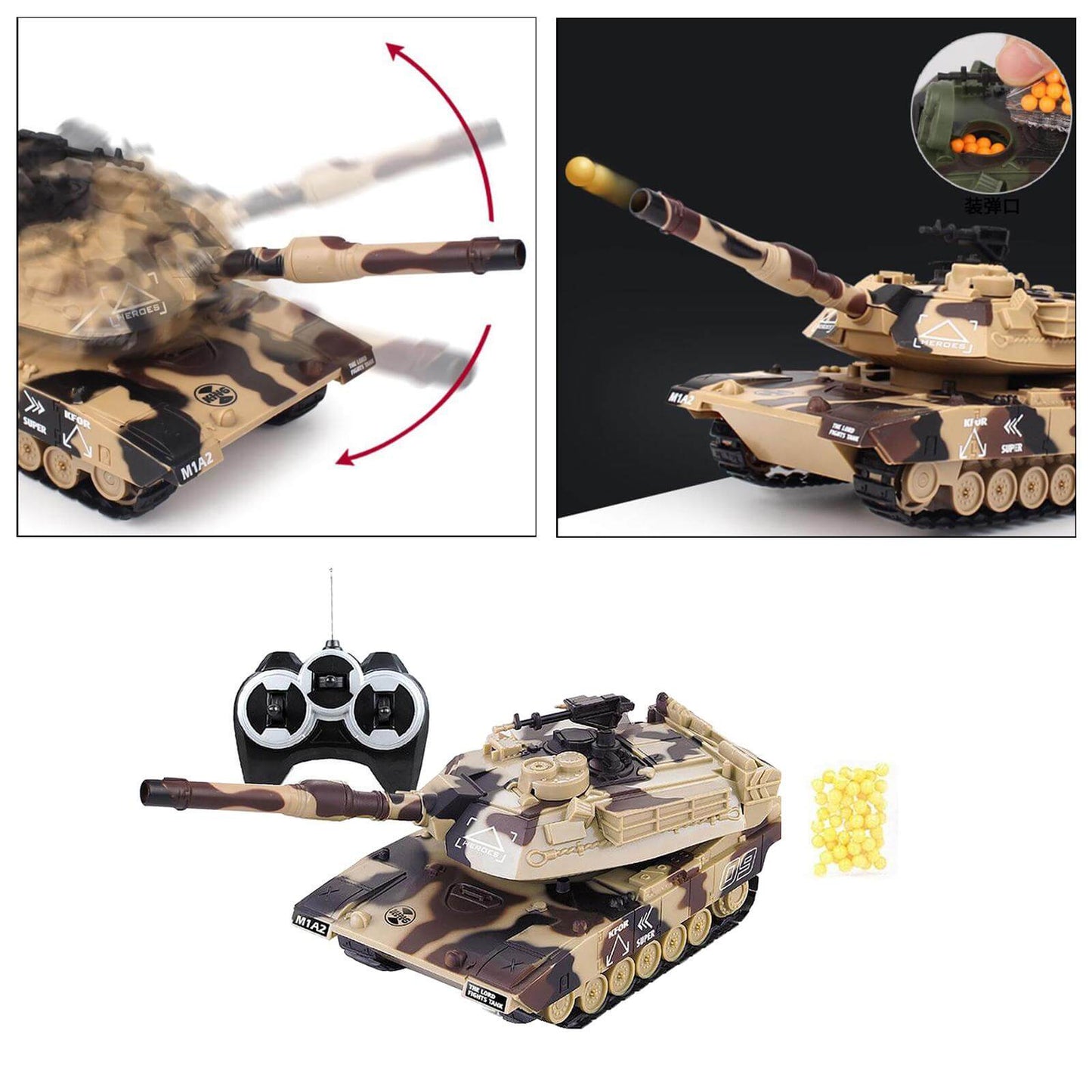 Kids RC Battle Tank 10.5'' Remote Control Fighter Crawler Tanks with Launching BB Bullets