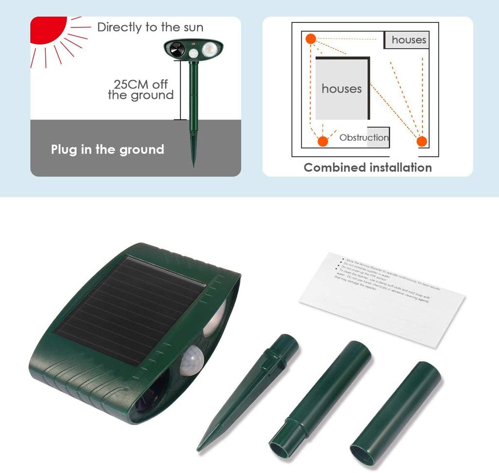 Ultrasonic Deer Repeller - Solar Powered - Flashing Light- Get Rid of Deer in 48 Hours or It's FREE