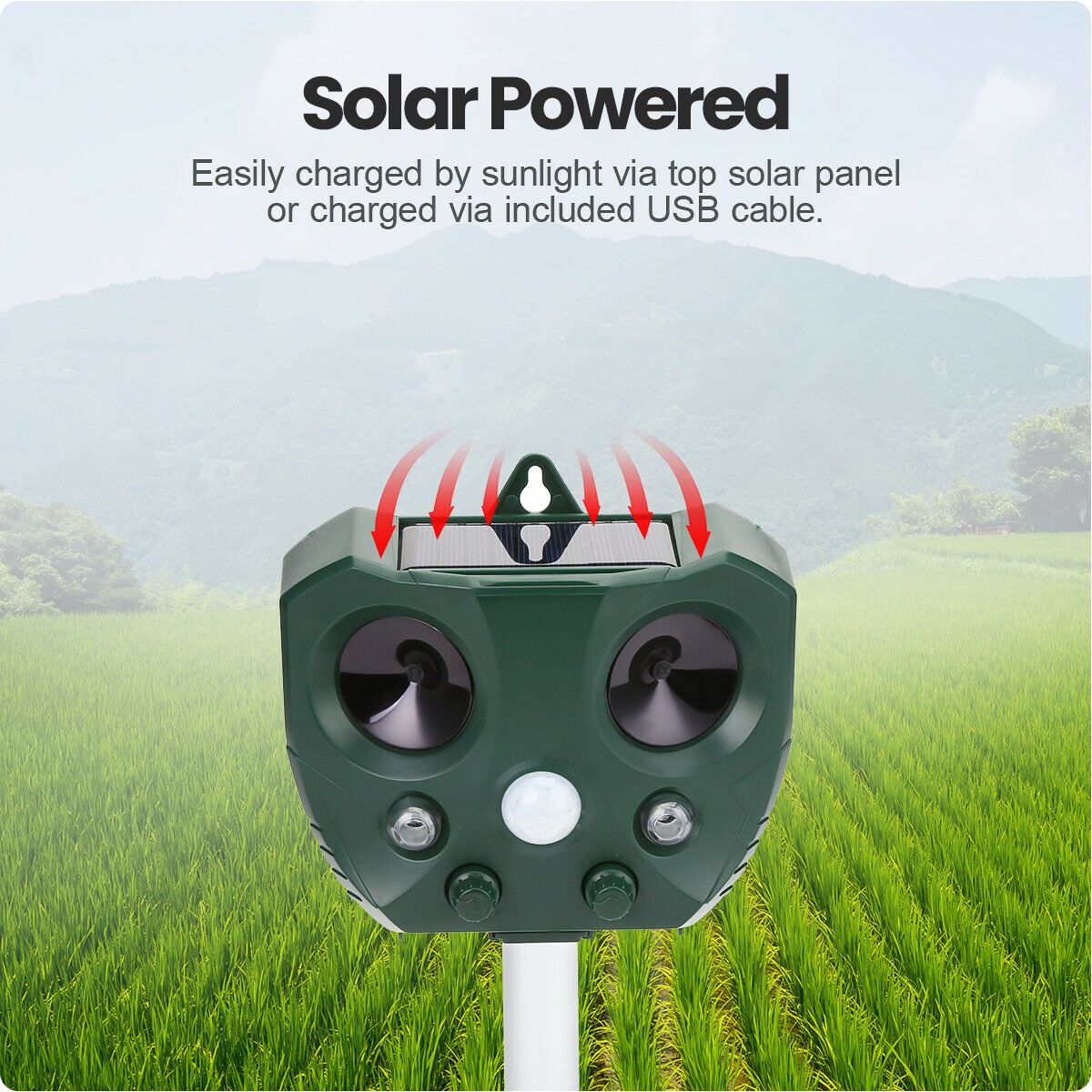 Upgraded Solar Ultrasonic Animal Repellent