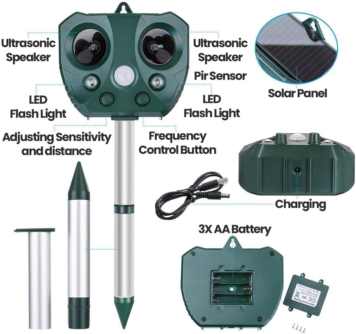 Upgraded Solar Ultrasonic Animal Repellent