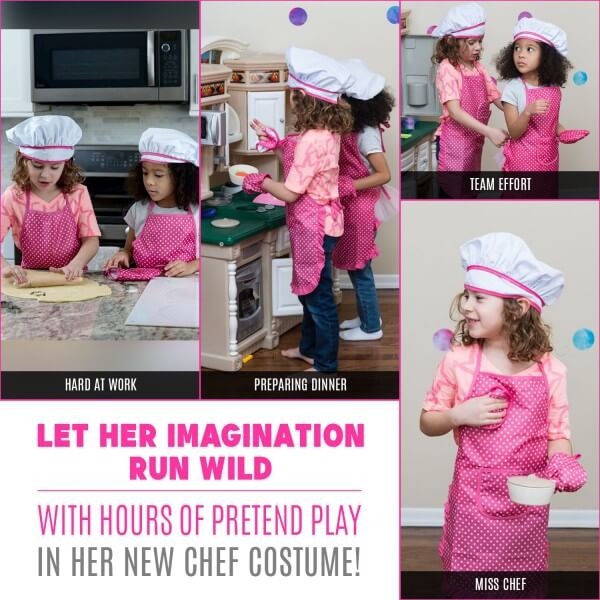 Complete Kids Cooking And Baking Set - 11 Pcs Includes Apron For , Chef Hat, Utensil &  Mitt For Toddler Dress Up Chef (Pink)