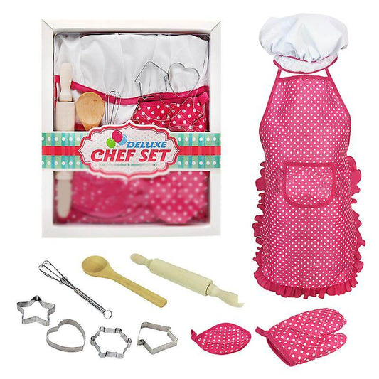 Complete Kids Cooking And Baking Set - 11 Pcs Includes Apron For , Chef Hat, Utensil &  Mitt For Toddler Dress Up Chef (Pink)