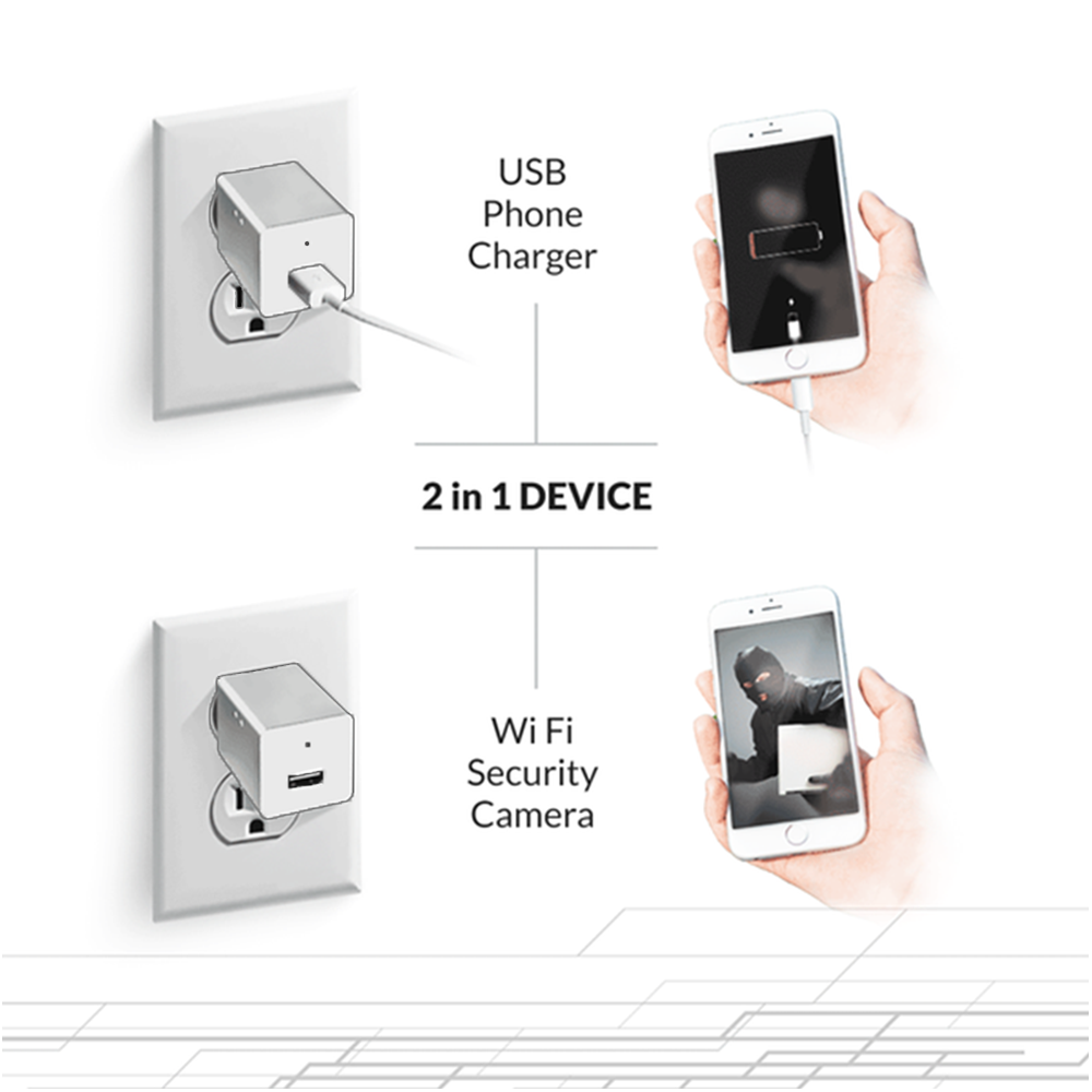 HD 4K USB Wall Charger Camera with Audio White