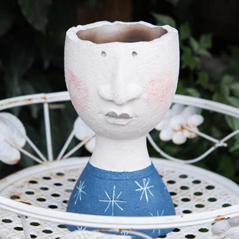 handmade Art Portrait Flower Pot Vase Sculpture, Caricature Portrait Face Figurine Sculpture Planter