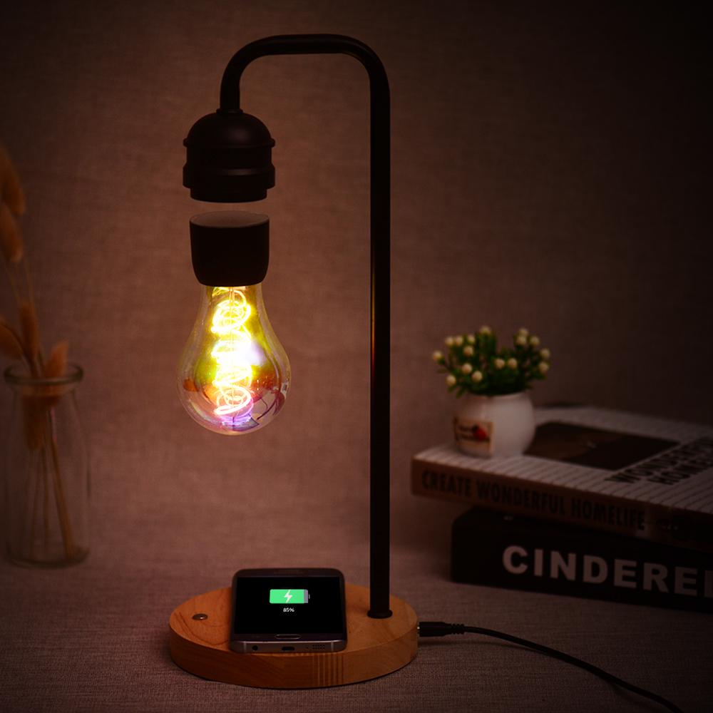 Magnetic Levitation Lamp With Wireless Charger Phone - Floating Bulb For Gift Decor