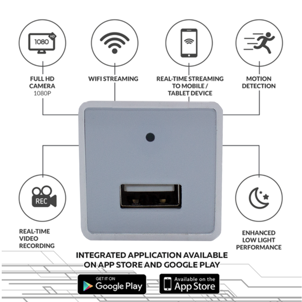 HD 4K USB Wall Charger Camera with Audio White